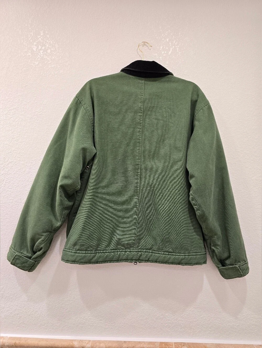 vintage green J.Crew 90's canvas work jacket with a black corduroy collar M